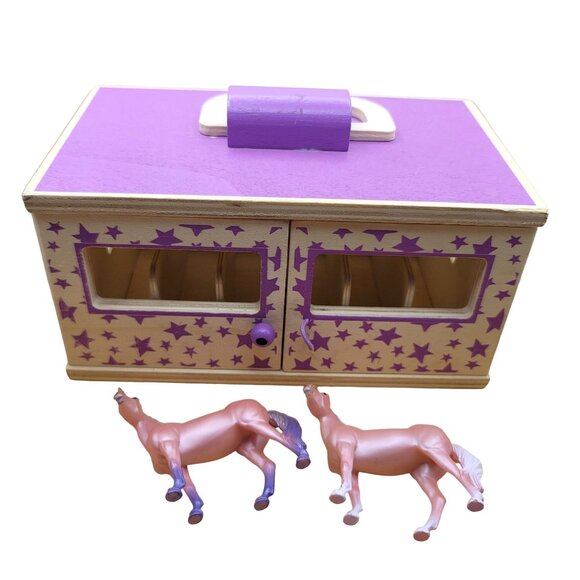 Breyer Magic Wooden Horse Carrier and 2 Unicorns Purple Pink Jj3642 - Picture 2 of 7